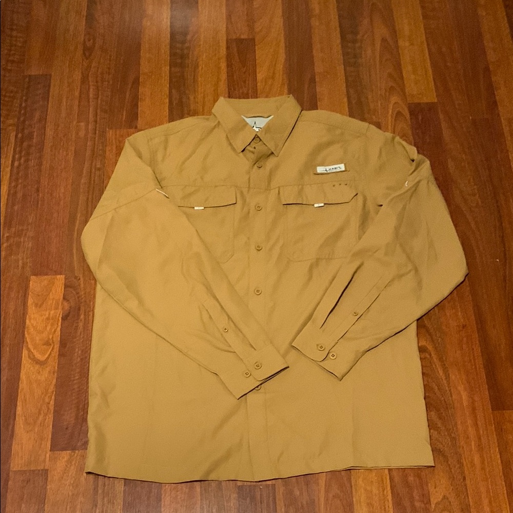 Tan Long Sleeve Button-Up Fishing Shirt